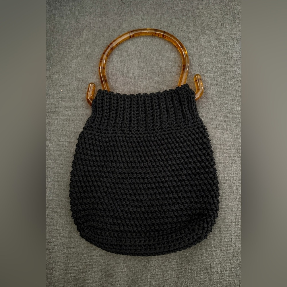 Vintage Beaux‎ by Meg Black Crochet Handbag with Lucite Handles-RARE